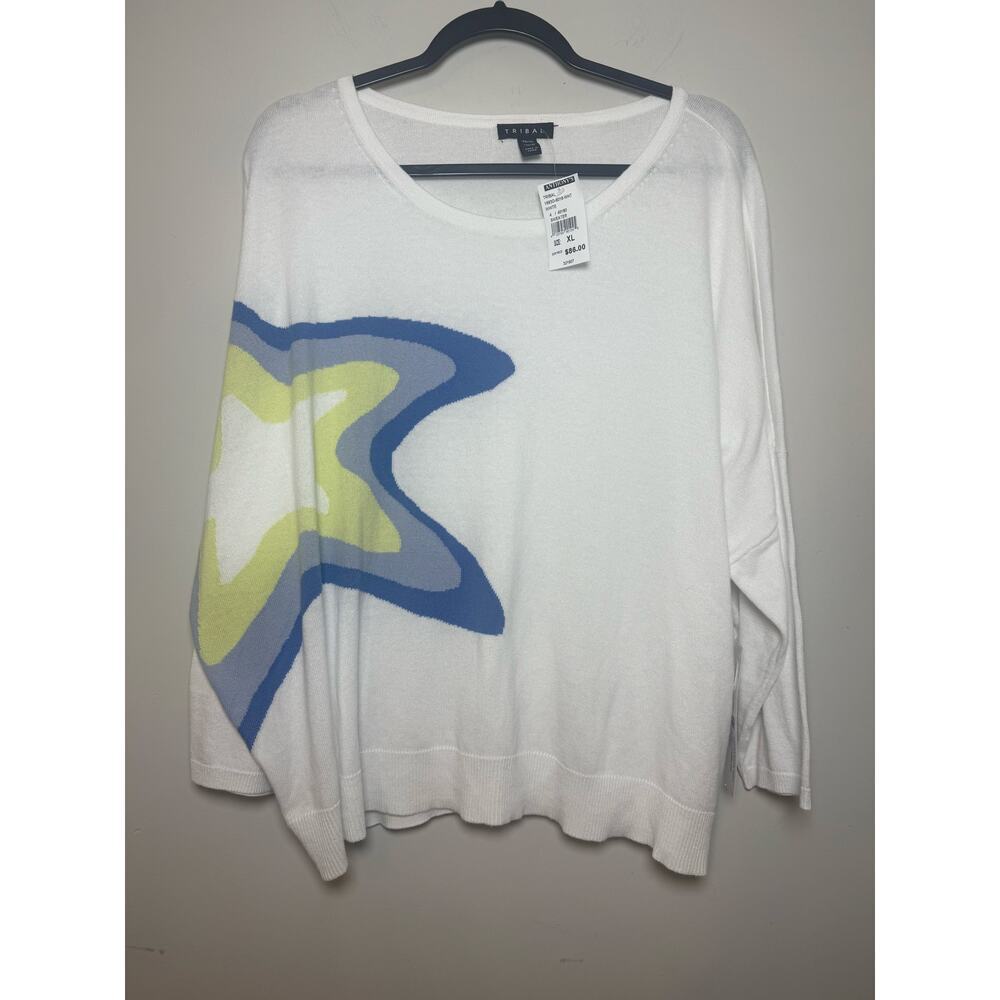 NWT Tribal Star 3/4 Sleeve Scoop Neck‎ Knit Sweater Size XL